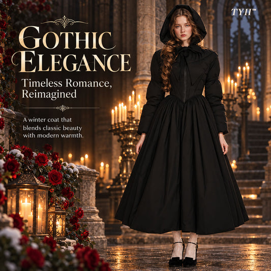 Women's Gothic Victorian Hooded Padded Winter Coat – Long Vintage Dress Coat | TYII™