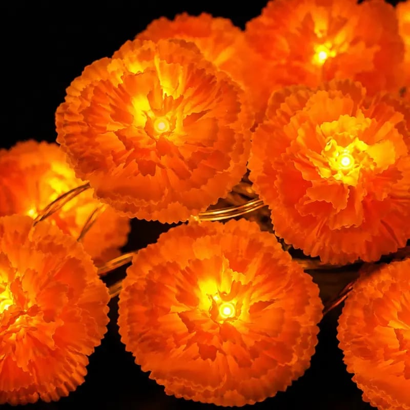 🎃🌼 Mexican Marigold Flower String Lights