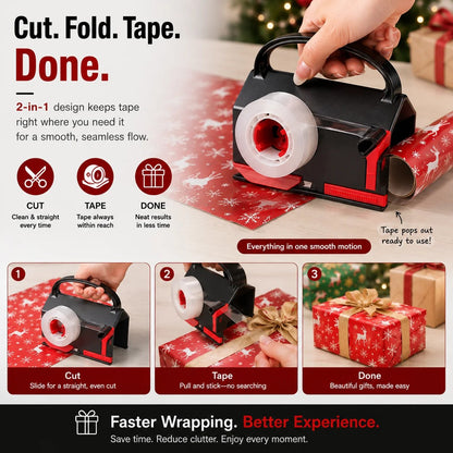 TYIIPRO™ 2-in-1 Wrapping Paper Cutter & Tape Dispenser – Gift Wrapping Tool for Faster, Cleaner & Straighter Cuts