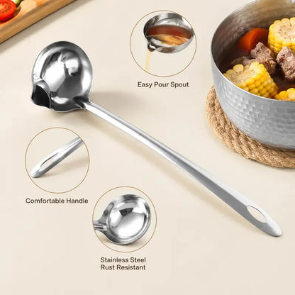 2 Counts, Stainless Steel Oil Separator Soup Ladle