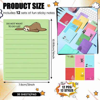 🔥12 Pads Funny Office Sticky Notes Set — 12 Unique Designs | Sarcastic & Quirky, Perfect Coworker Gift🎁