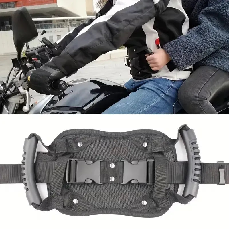 Adjustable Motorcycle Passenger Grab Handle Belt | Dual-Grip Waist Support