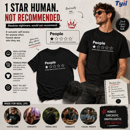 TYIIPRO™ People ★☆☆☆☆ Funny Graphic T-Shirt | Premium 200G Heavyweight Cotton Unisex Tee