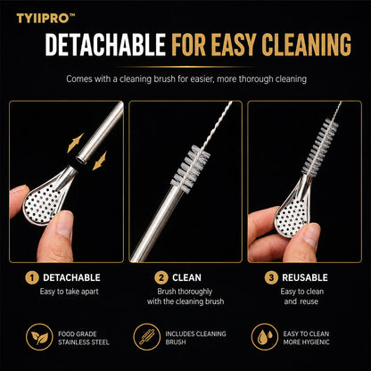 TYIIPRO™ 2-in-1 Stainless Steel Straw & Spoon – Reusable Drinking Straw with Stirring Spoon, Filter & Cleaning Brush