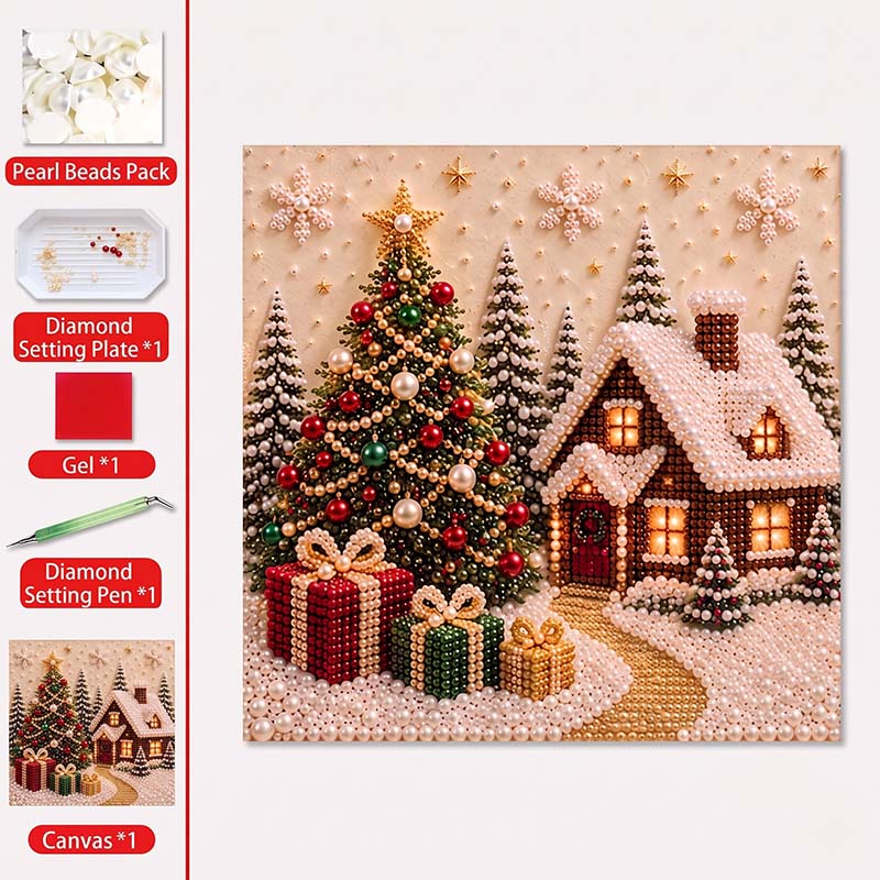 🎄🎅 Premium 3D Pearl Christmas Wall Art Kit | Luxury Flocked Canvas with Scratch-Resistant Non-Fading Pearl Beads DIY Holiday Decor⛄️❄️