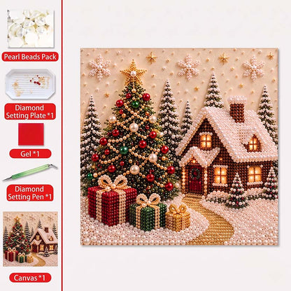 🎄🎅 Premium 3D Pearl Christmas Wall Art Kit | Luxury Flocked Canvas with Scratch-Resistant Non-Fading Pearl Beads DIY Holiday Decor⛄️❄️