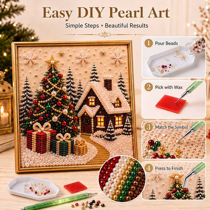 🎄🎅 Premium 3D Pearl Christmas Wall Art Kit | Luxury Flocked Canvas with Scratch-Resistant Non-Fading Pearl Beads DIY Holiday Decor⛄️❄️