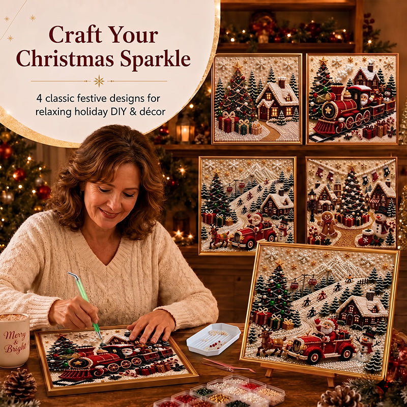 🎄🎅 Premium 3D Pearl Christmas Wall Art Kit | Luxury Flocked Canvas with Scratch-Resistant Non-Fading Pearl Beads DIY Holiday Decor⛄️❄️