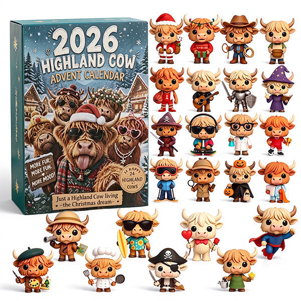 🐮🎄 Highland Cow Advent Calendar 2027-Open One Door a Day & Grow Your Own Highland Cow Christmas Village!