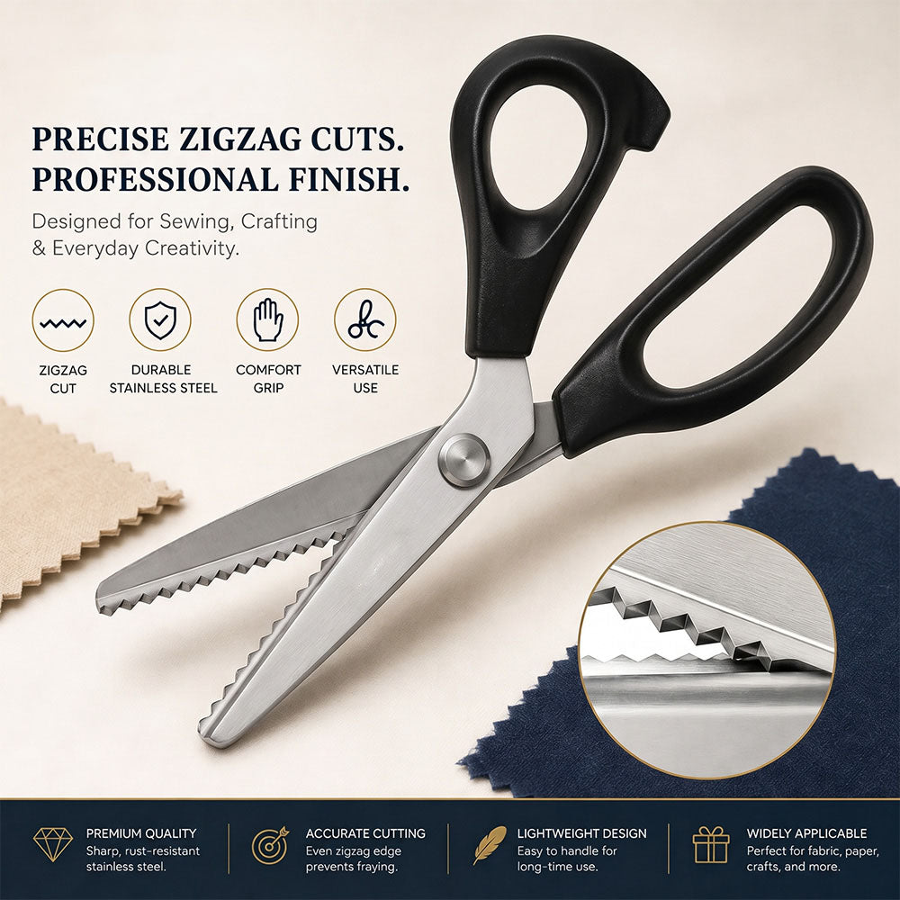 TYIIPRO™ Stainless Steel Pinking Shears – 9.1" Zig Zag Fabric Scissors for Sewing, Quilting, Dressmaking & DIY Crafts
