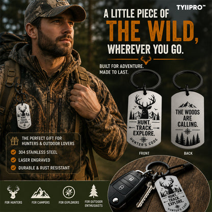 TYIIPRO™ Hunter's Code Stainless Steel Keychain – Deer Hunting Keyring Gift for Hunters & Outdoor Lovers