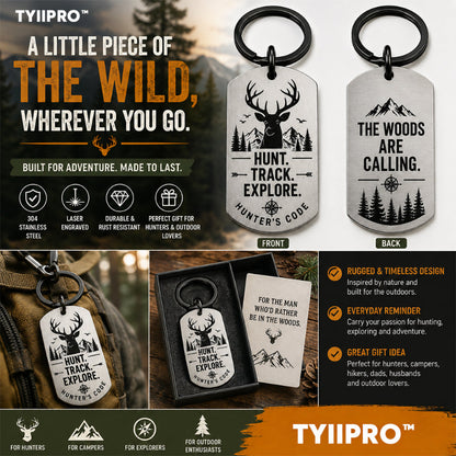 TYIIPRO™ Hunter's Code Stainless Steel Keychain – Deer Hunting Keyring Gift for Hunters & Outdoor Lovers