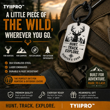 TYIIPRO™ Hunter's Code Stainless Steel Keychain – Deer Hunting Keyring Gift for Hunters & Outdoor Lovers