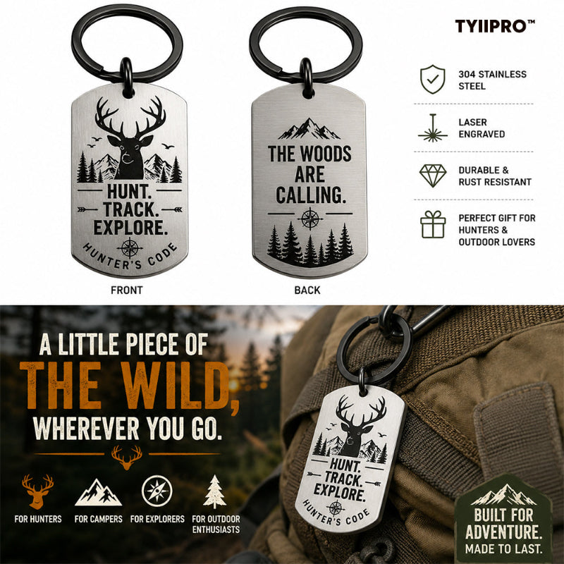 TYIIPRO™ Hunter's Code Stainless Steel Keychain – Deer Hunting Keyring Gift for Hunters & Outdoor Lovers