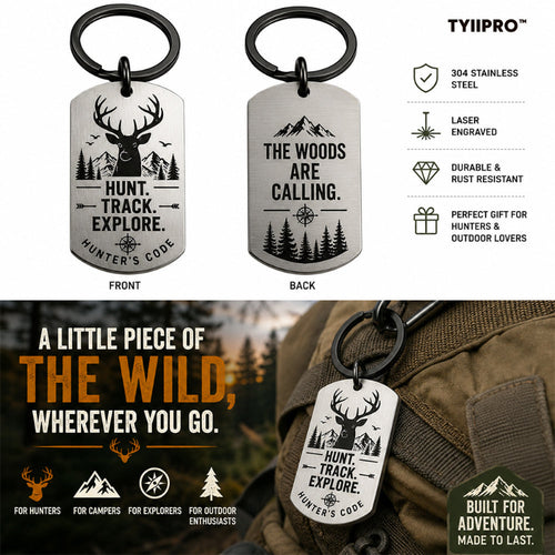 TYIIPRO™ Hunter's Code Stainless Steel Keychain – Deer Hunting Keyring Gift for Hunters & Outdoor Lovers