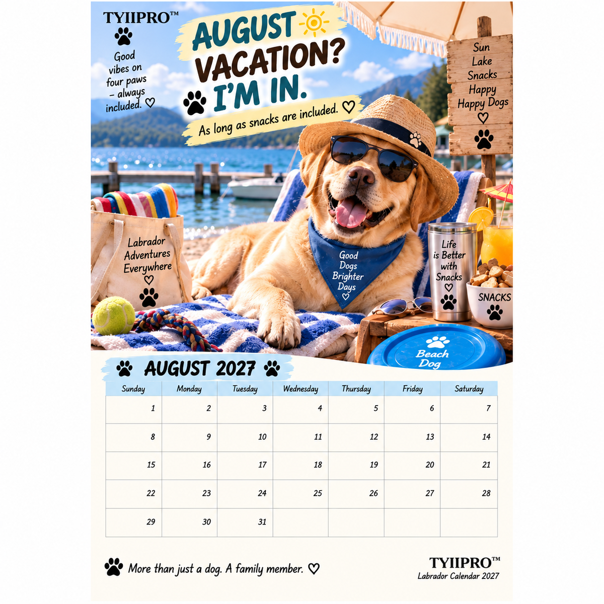 TYIIPRO™ Labrador Calendar 2027 – Funny 12-Month Wall Calendar for Labrador Lovers & Dog Owners