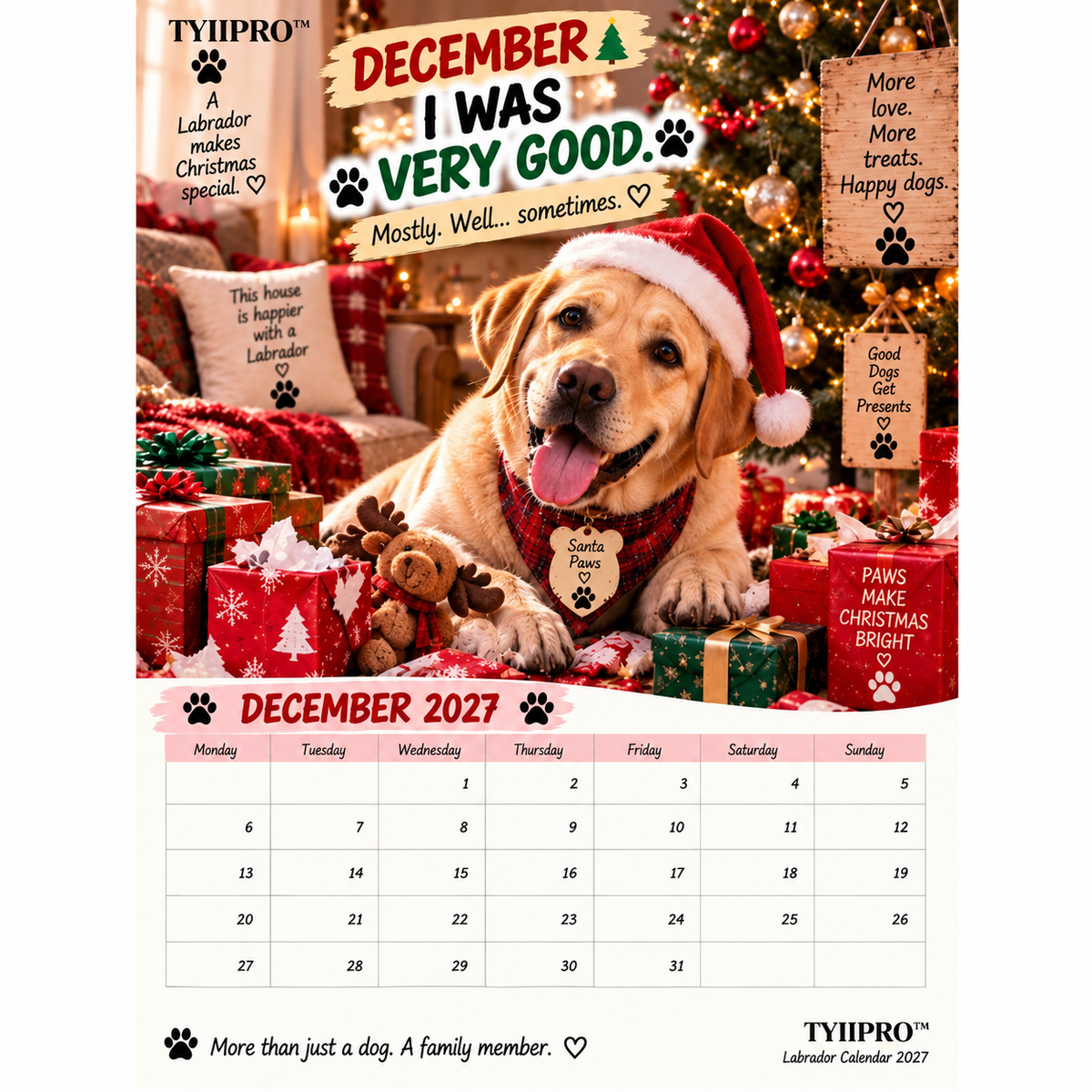 TYIIPRO™ Labrador Calendar 2027 – Funny 12-Month Wall Calendar for Labrador Lovers & Dog Owners