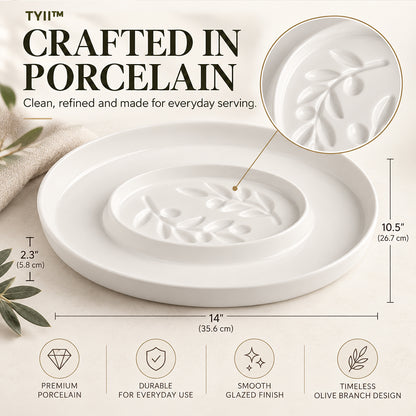 TYII™ Mediterranean Olive Oil & Balsamic Dipping Platter – 14" Porcelain Chip & Dip Serving Tray