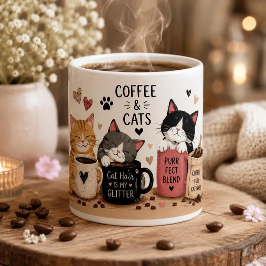 ☕🐱 11oz Cozy Cat Coffee Mug, Cute Ceramic Cup for Cat Lovers