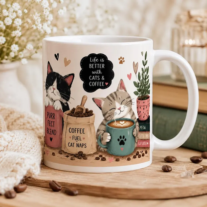 ☕🐱 11oz Cozy Cat Coffee Mug, Cute Ceramic Cup for Cat Lovers