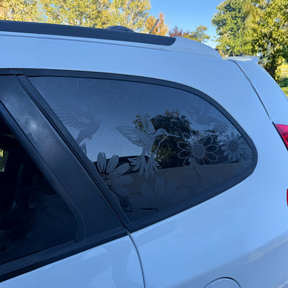 🌻🐦 TYII™ Hummingbirds & Sunflowers Full Coverage Car Window Decal – Waterproof Floral Vinyl Window Sticker, Trim-to-Fit Auto Decor