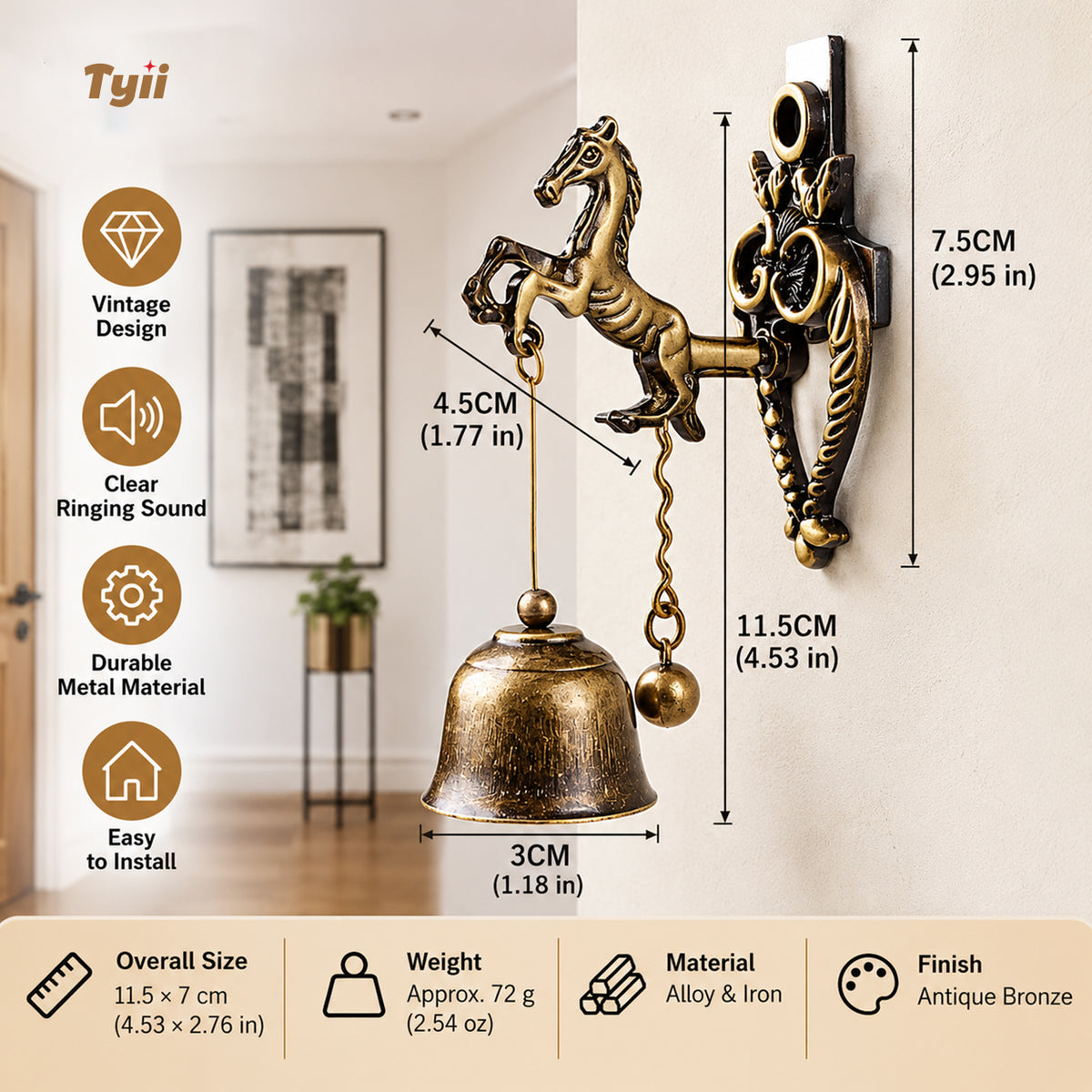 Vintage Animal Door Bell – Antique Bronze Hanging Bell, Decorative Door Chime for Home, Unique Housewarming Gift | TYII™