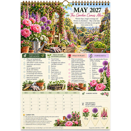 2027 Four Seasons Gardening Calendar & Monthly Planner – A4 Wall Calendar with Planting Guide, Garden Tasks & Plant Labels | TYII™