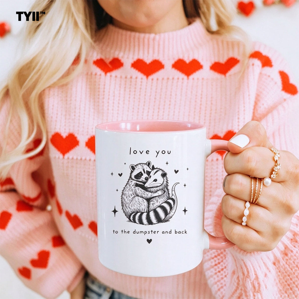TYII™ Love You to the Dumpster and Back 11oz Mug – Funny Raccoon & Opossum Coffee Cup, Cute Valentine's Day Gift for Couples