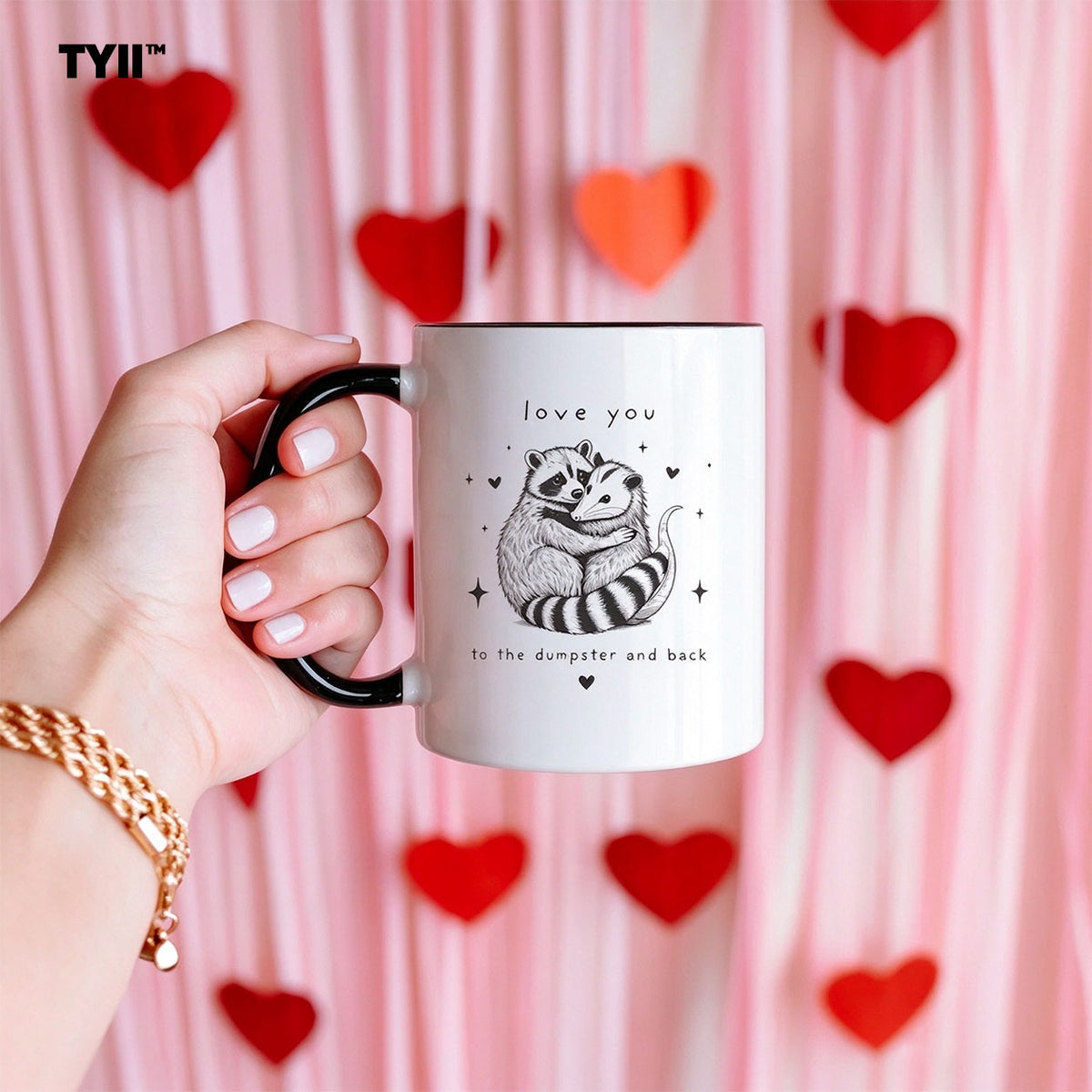 TYII™ Love You to the Dumpster and Back 11oz Mug – Funny Raccoon & Opossum Coffee Cup, Cute Valentine's Day Gift for Couples