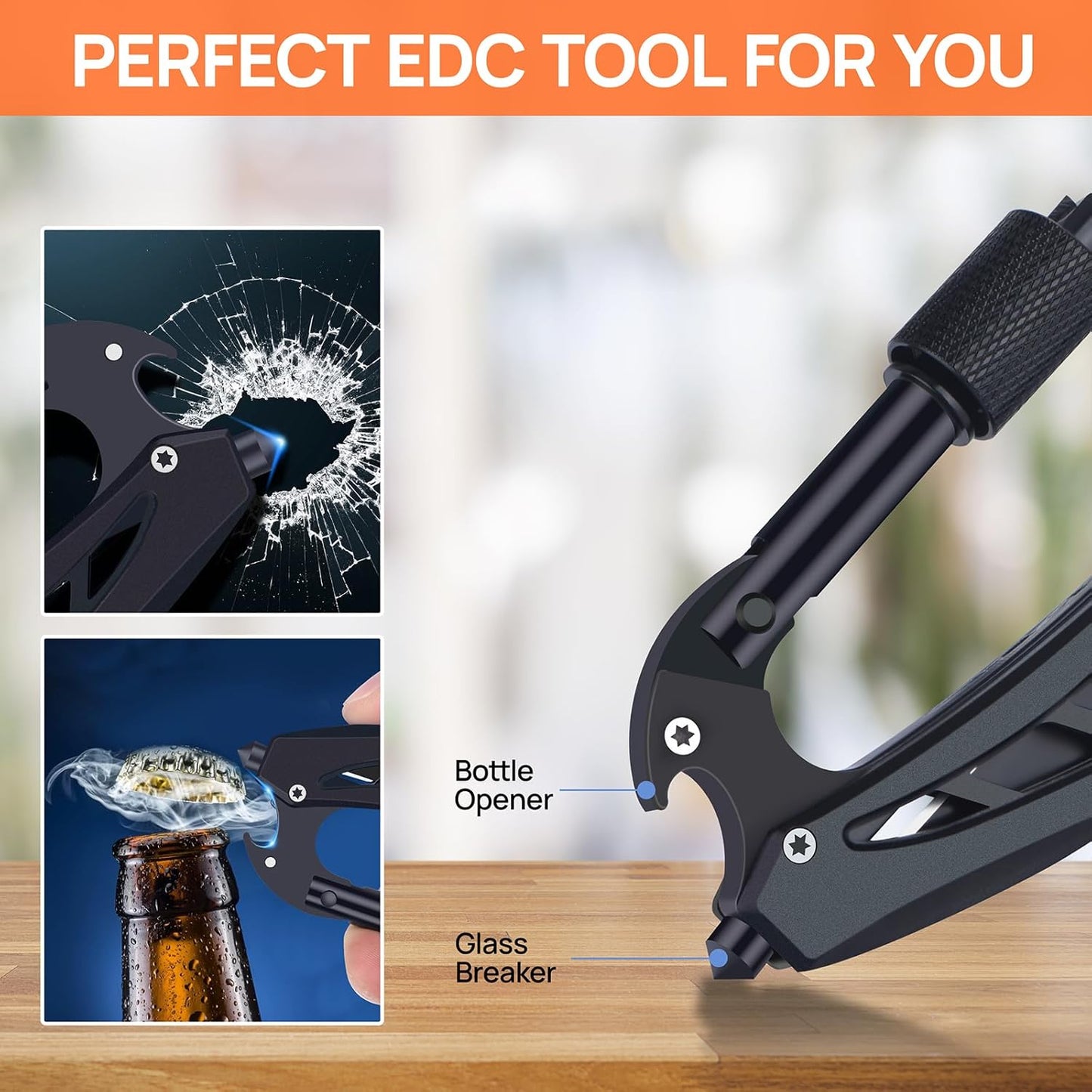 All-in-One Carabiner Multi Tool – Compact EDC Keychain with Knife & Screwdriver