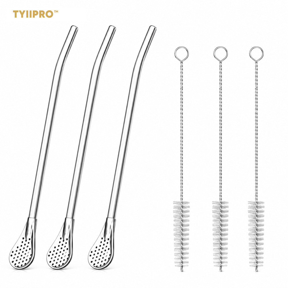 TYIIPRO™ 2-in-1 Stainless Steel Straw & Spoon – Reusable Drinking Straw with Stirring Spoon, Filter & Cleaning Brush