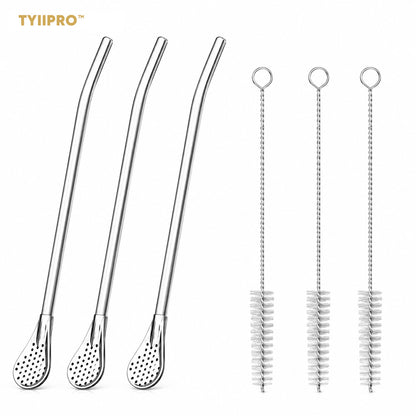 TYIIPRO™ 2-in-1 Stainless Steel Straw & Spoon – Reusable Drinking Straw with Stirring Spoon, Filter & Cleaning Brush