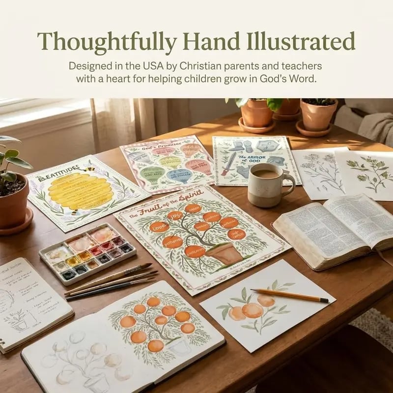 Bible Posters for Kids Classroom Set – 15 Christian Learning Posters