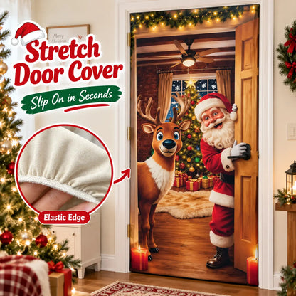 Christmas Door Cover – Stretchable Santa & Reindeer Door Decoration