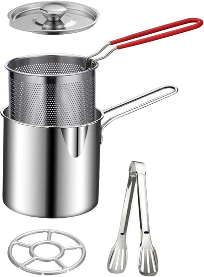 2026🍟 Personal Mini Deep Fryer Set – 304 Stainless Steel Pot with Lift-Out Draining Basket & Food Tongs