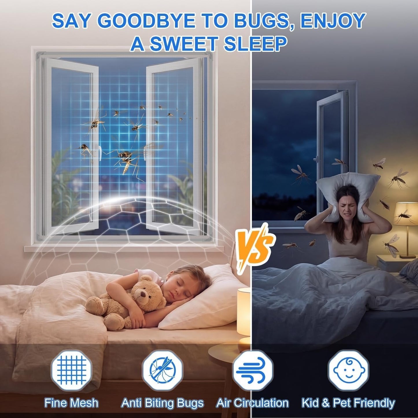 DIY Cut-to-Size Self-Adhesive Window Screen Mesh – No-Drill Mosquito & Insect Fly Screen