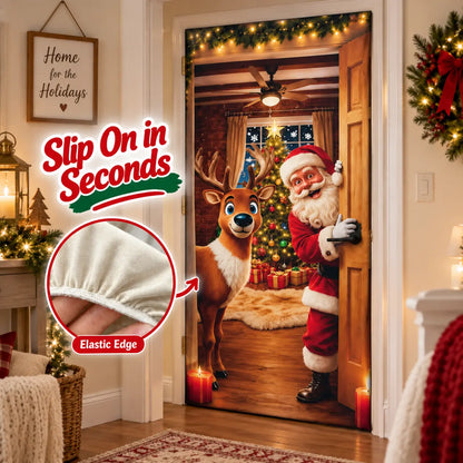 Christmas Door Cover – Stretchable Santa & Reindeer Door Decoration