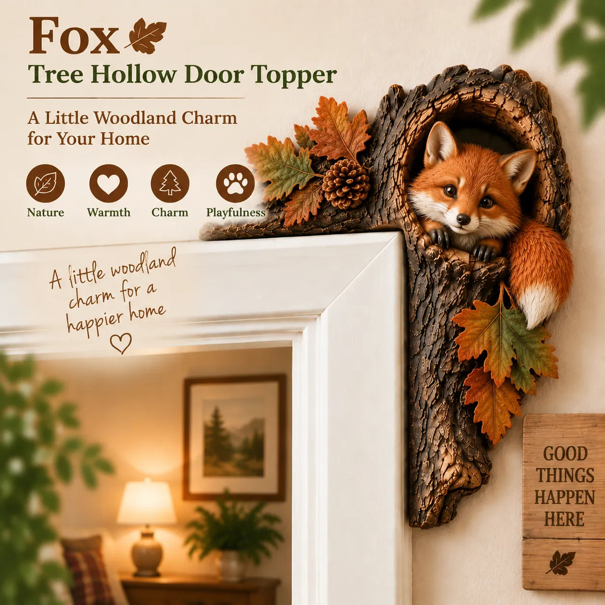 Chipmunk Tree Hollow Door Topper | Woodland Animal Doorway Decor For Cozy Nature Homes