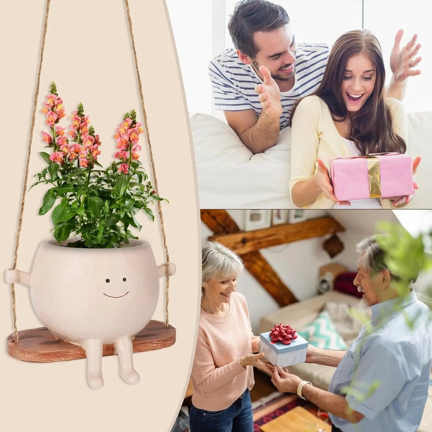 Whimsical Rocking Chair Resin Planter with Drainage Hole