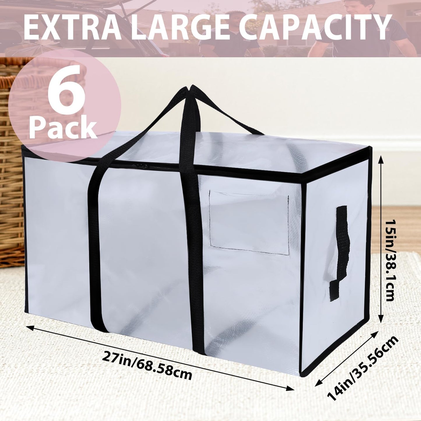 Extra Large Moving Storage Bags – 24 Gallon Capacity, Up to 110 Lbs, Heavy-Duty Zippered Bags with Handles