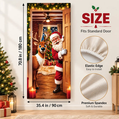 Christmas Door Cover – Stretchable Santa & Reindeer Door Decoration
