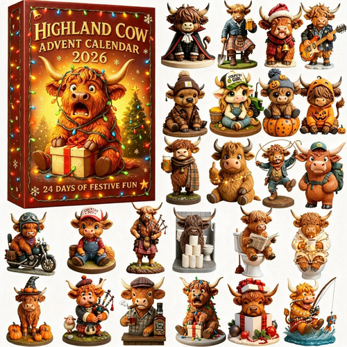 Highland Cow Advent Calendar 2026 – 24-Day Christmas Countdown with Cute Highland Cow Figurines