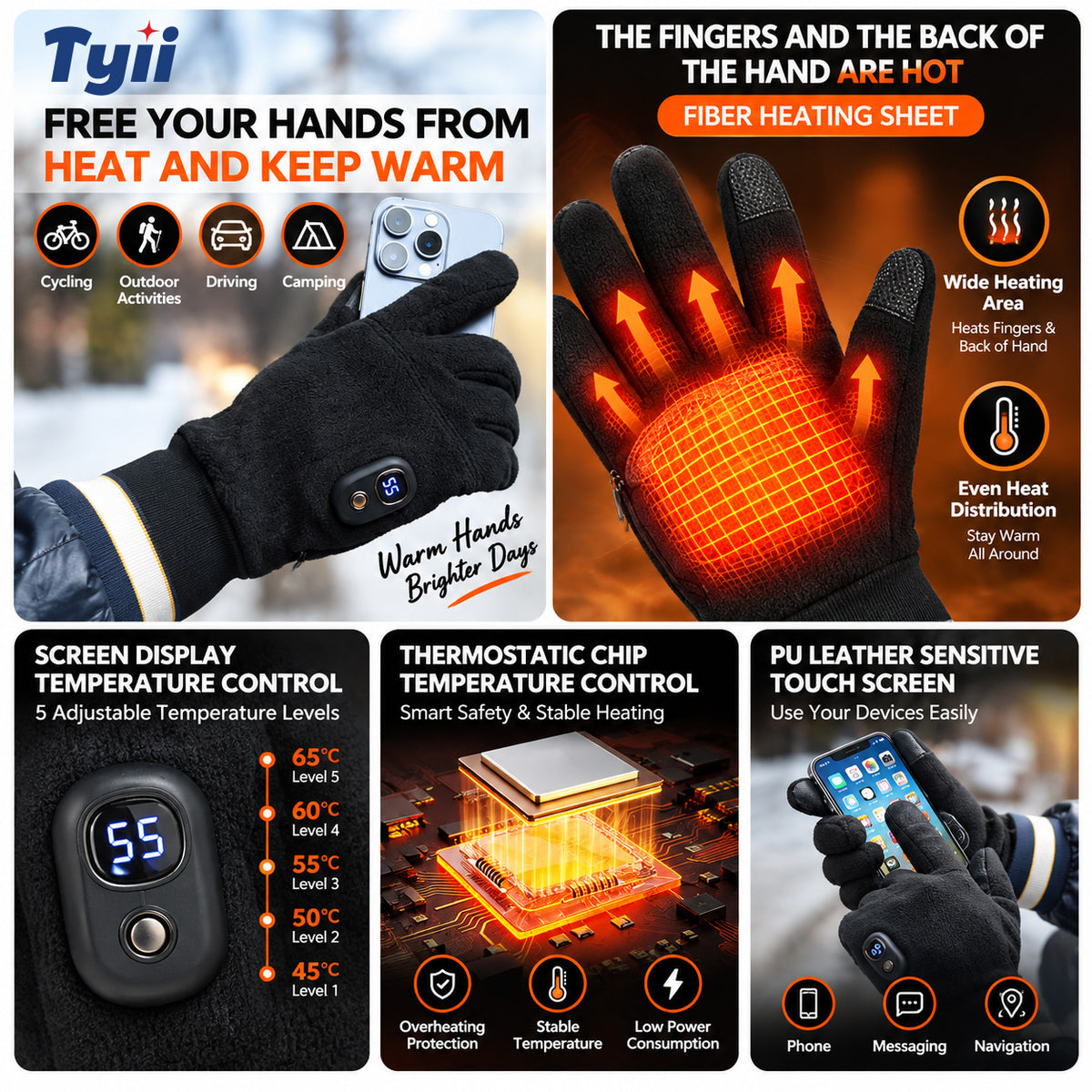 🔥Free Shipping🔥TYII™ Rechargeable Heated Gloves – 5-Level Temperature Control, Touchscreen Winter Thermal Gloves