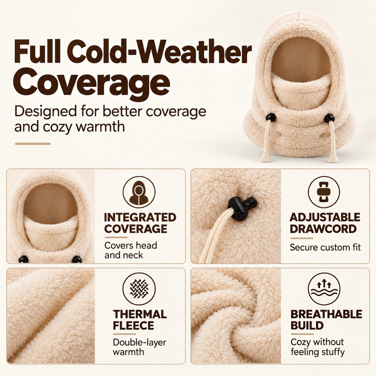 🧣3-in-1 Kids' Winter Hood – Soft Fleece Hat, Face Cover & Neck Warmer❄️