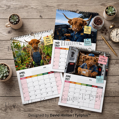 2027 Funny Highland Cow Wall Calendar | A4 Hanging Calendar | Designed by Isabel Kline