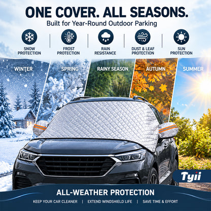 TYII™ All-Weather Magnetic Windshield Cover – Snow, Frost, Ice & Sun Protector with Side Mirror Covers