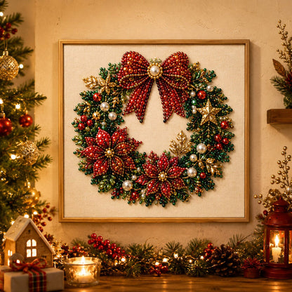 🎄🎅 Premium 3D Pearl Christmas Wall Art Kit | Luxury Flocked Canvas with Scratch-Resistant Non-Fading Pearl Beads DIY Holiday Decor⛄️❄️