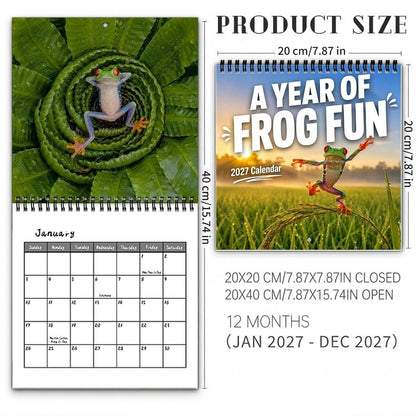 🐸 2027 Funny Frog Wall Calendar, 12-Month Spiral Planner With Notes