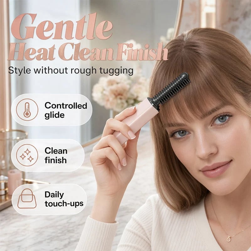 Portable Heated Bang Comb – Cordless Mini Hair Straightening & Styling Brush
