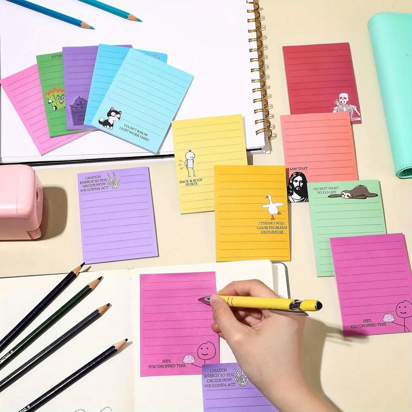 🔥12 Pads Funny Office Sticky Notes Set — 12 Unique Designs | Sarcastic & Quirky, Perfect Coworker Gift🎁